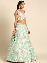 Load image into Gallery viewer, Shimmering Sea Green Lehenga Choli Set - Zari, Sequins &amp; Thread Embroidery ClothsVilla