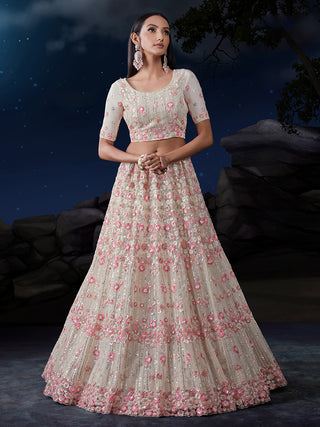 Shimmering White Net Lehenga Set Elegance Embroidered with Sequins ClothsVilla