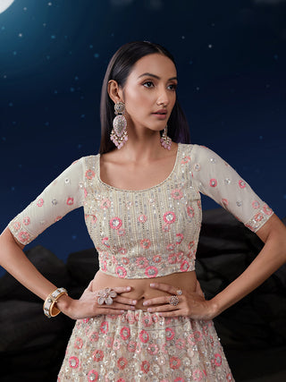 Shimmering White Net Lehenga Set Elegance Embroidered with Sequins ClothsVilla