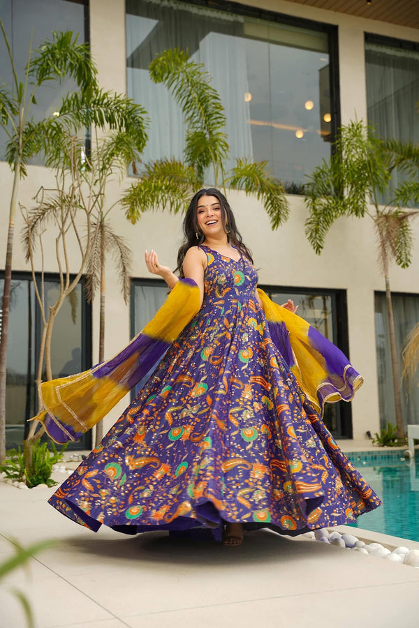Silk Digital Print Anarkali Gown with Dupatta Collection Clothsvilla