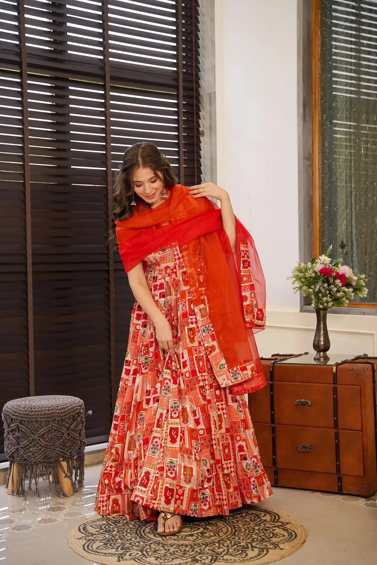 Silk Digital Print Anarkali Gown with Dupatta Collection Clothsvilla
