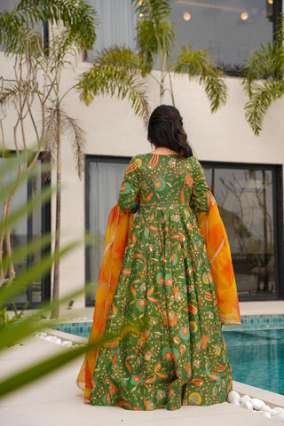 Silk Digital Print Anarkali Gown with Dupatta Collection Clothsvilla