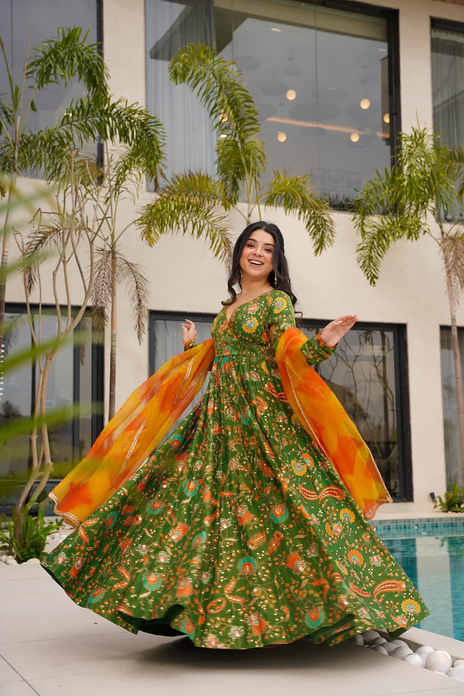 Silk Digital Print Anarkali Gown with Dupatta Collection Clothsvilla