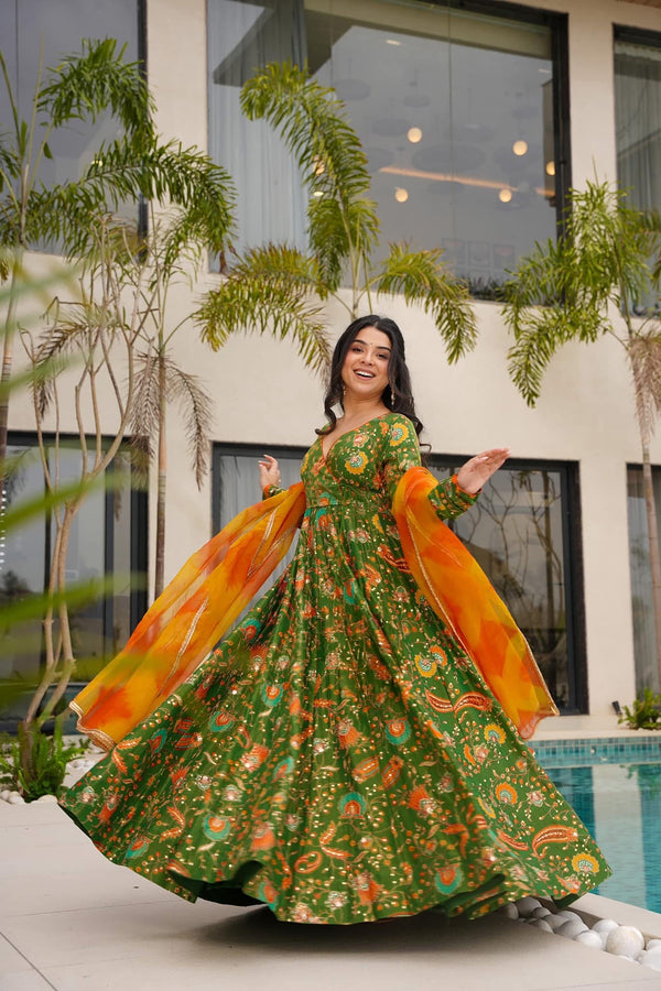Silk Digital Print Anarkali Gown with Dupatta Collection Clothsvilla
