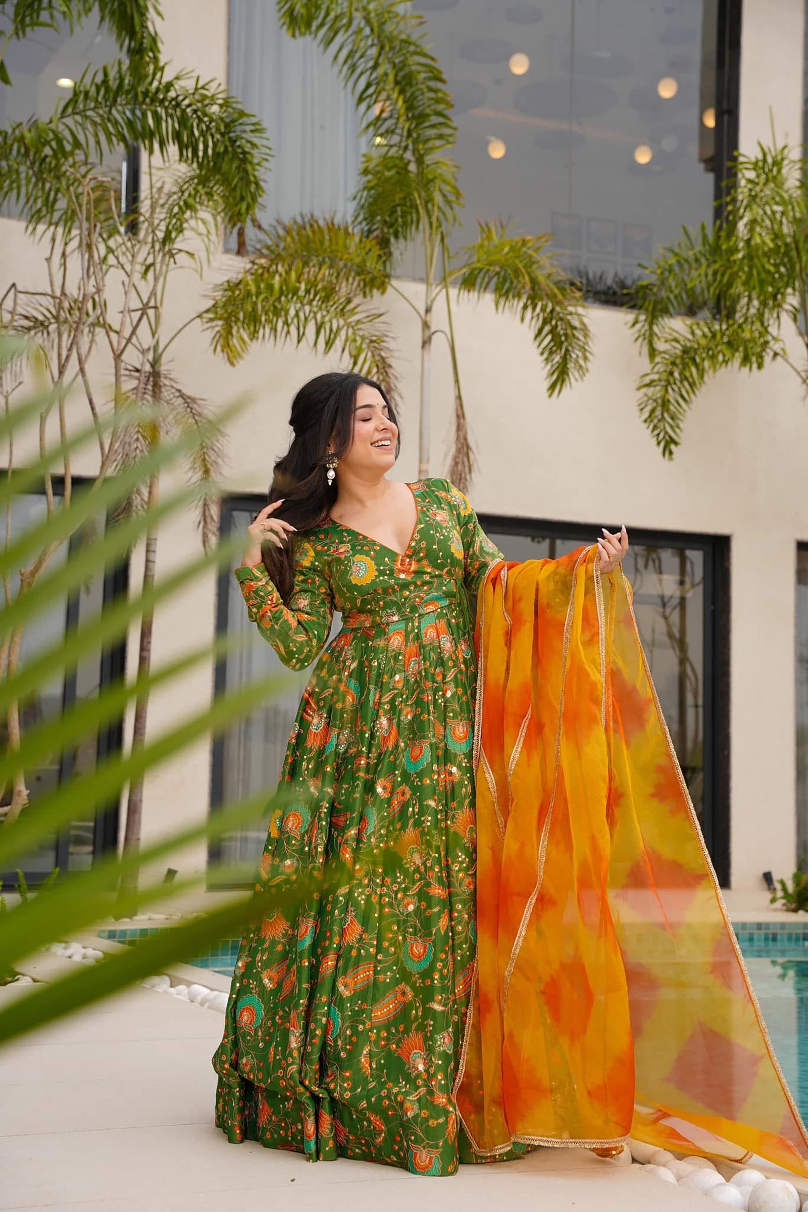 Silk Digital Print Anarkali Gown with Dupatta Collection Clothsvilla