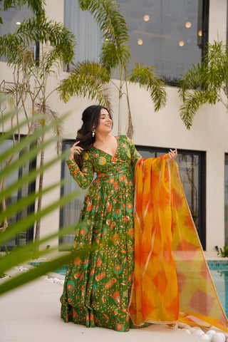 Silk Digital Print Anarkali Gown with Dupatta Collection Clothsvilla