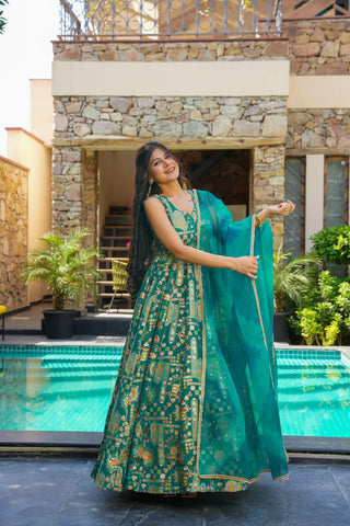 Silk Digital Print Anarkali Gown with Dupatta Collection Clothsvilla
