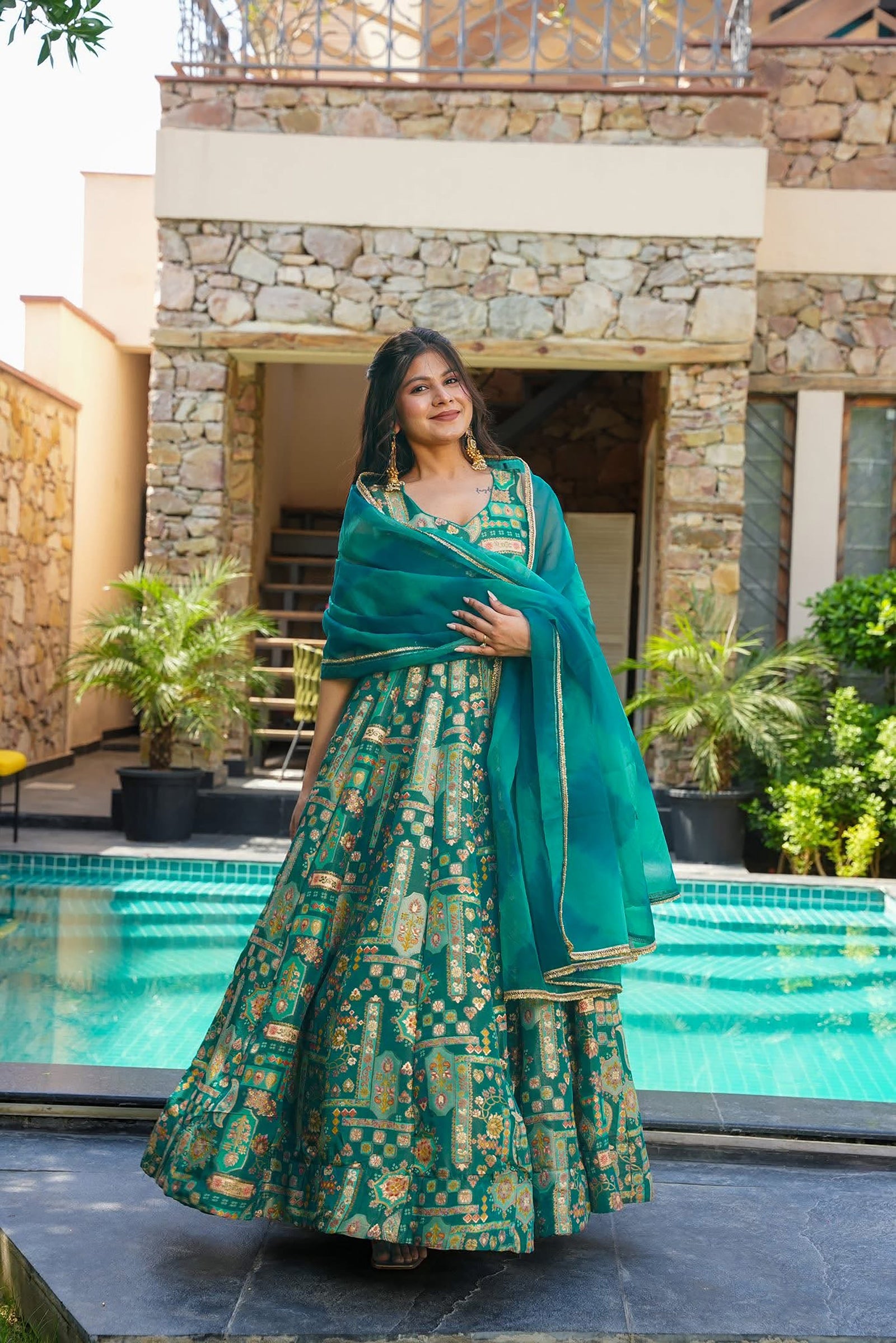 Silk Digital Print Anarkali Gown with Dupatta Collection Clothsvilla