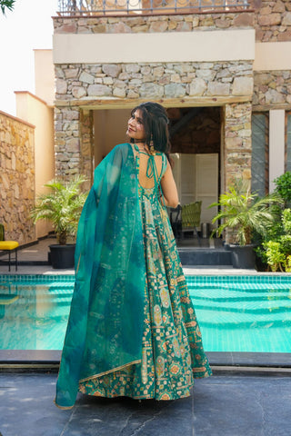 Silk Digital Print Anarkali Gown with Dupatta Collection Clothsvilla