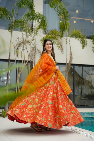 Silk Digital Print Anarkali Gown with Dupatta Collection Clothsvilla