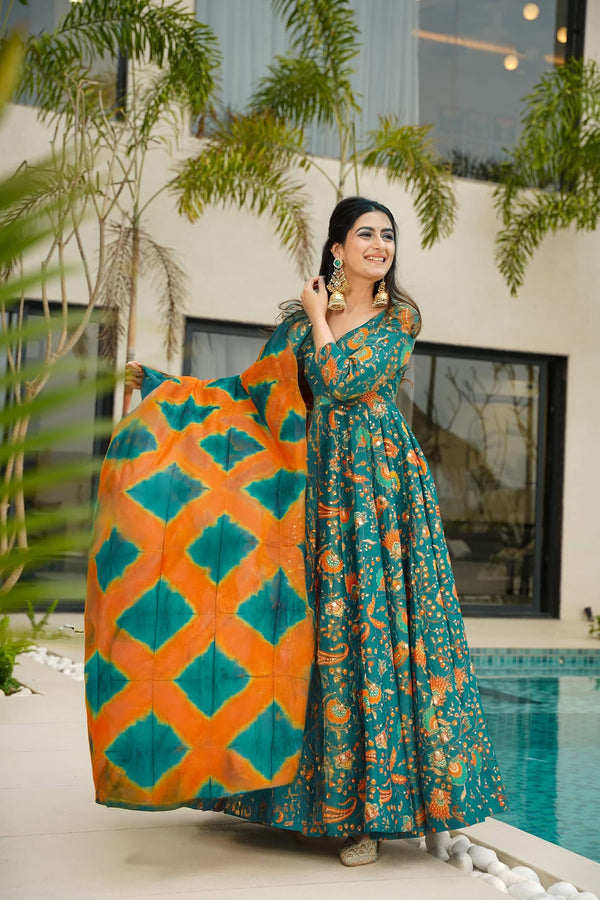 Silk Digital Print Anarkali Gown with Dupatta Collection Clothsvilla
