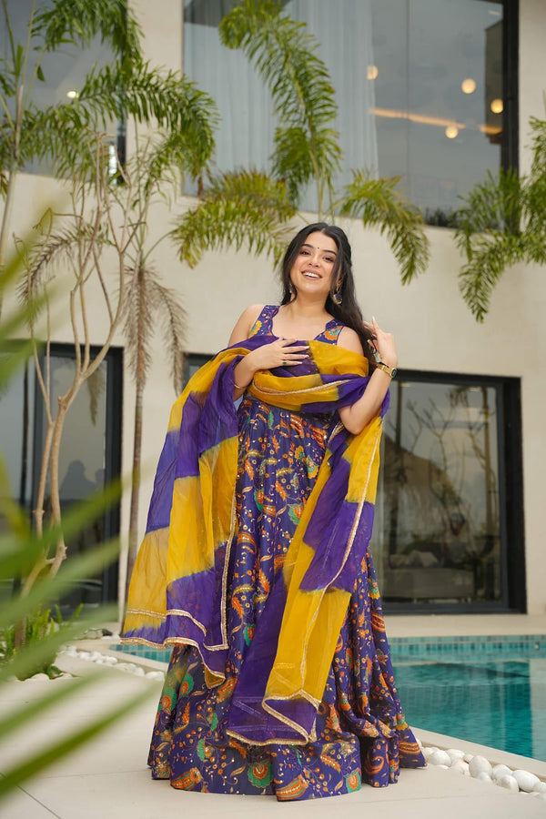 Silk Digital Print Anarkali Gown with Dupatta Collection Clothsvilla