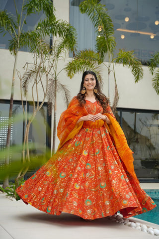 Silk Digital Print Anarkali Gown with Dupatta Collection Clothsvilla