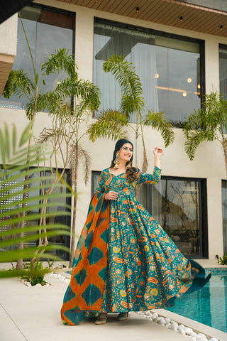 Silk Digital Print Anarkali Gown with Dupatta Collection Clothsvilla