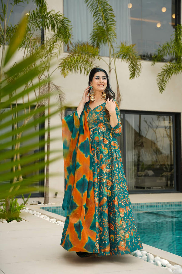Silk Digital Print Anarkali Gown with Dupatta Collection Clothsvilla