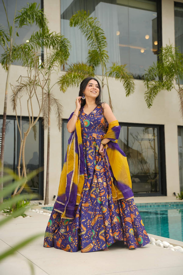 Silk Digital Print Anarkali Gown with Dupatta Collection Clothsvilla