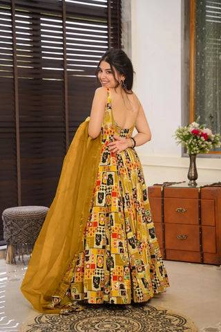 Silk Digital Print Anarkali Gown with Dupatta Collection Clothsvilla