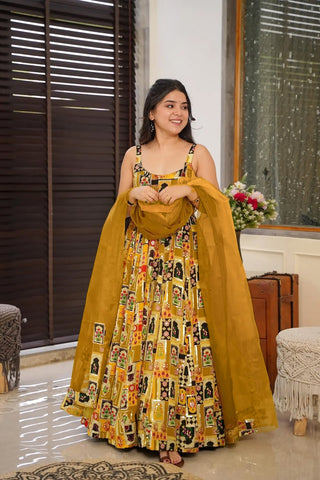 Silk Digital Print Anarkali Gown with Dupatta Collection Clothsvilla