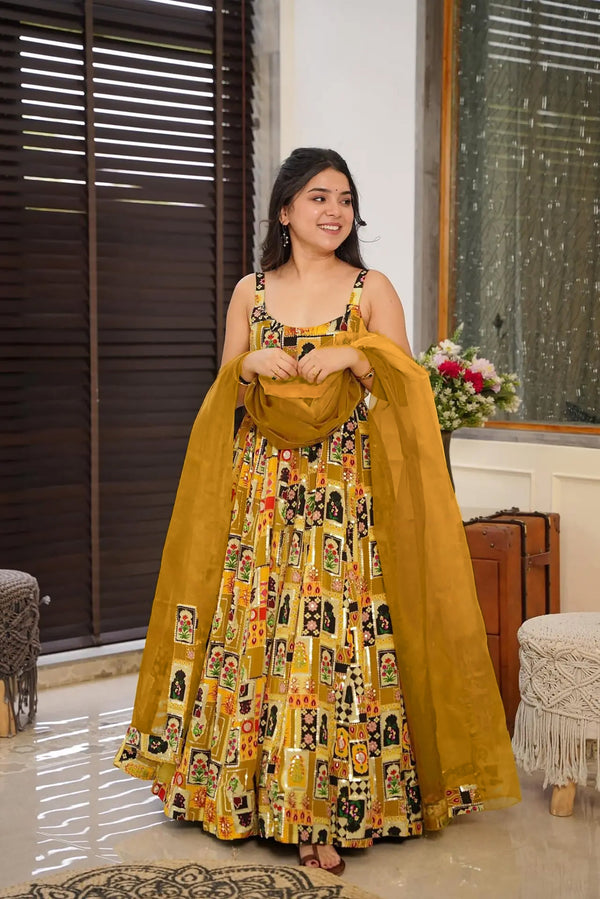 Silk Digital Print Anarkali Gown with Dupatta Collection Clothsvilla