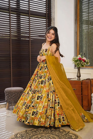 Silk Digital Print Anarkali Gown with Dupatta Collection Clothsvilla
