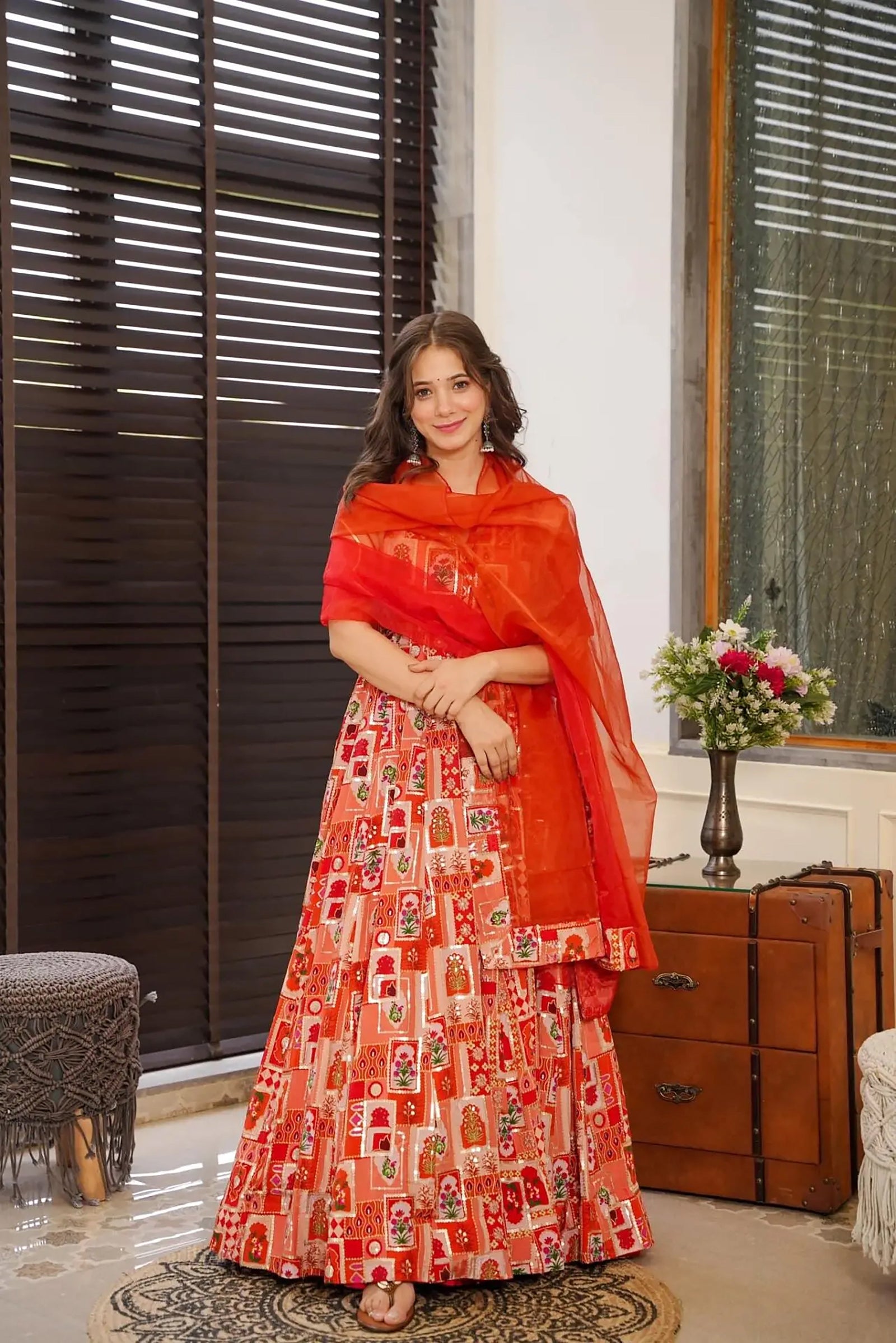 Silk Digital Print Anarkali Gown with Dupatta Collection Clothsvilla