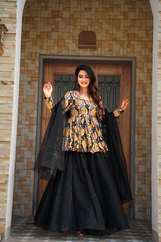 Silk Digital Print Sharara Suit with Organza Dupatta Clothsvilla