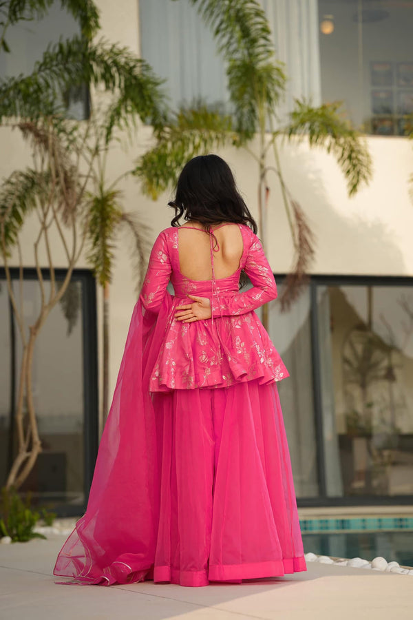 Silk Digital Print Sharara Suit with Organza Dupatta Clothsvilla