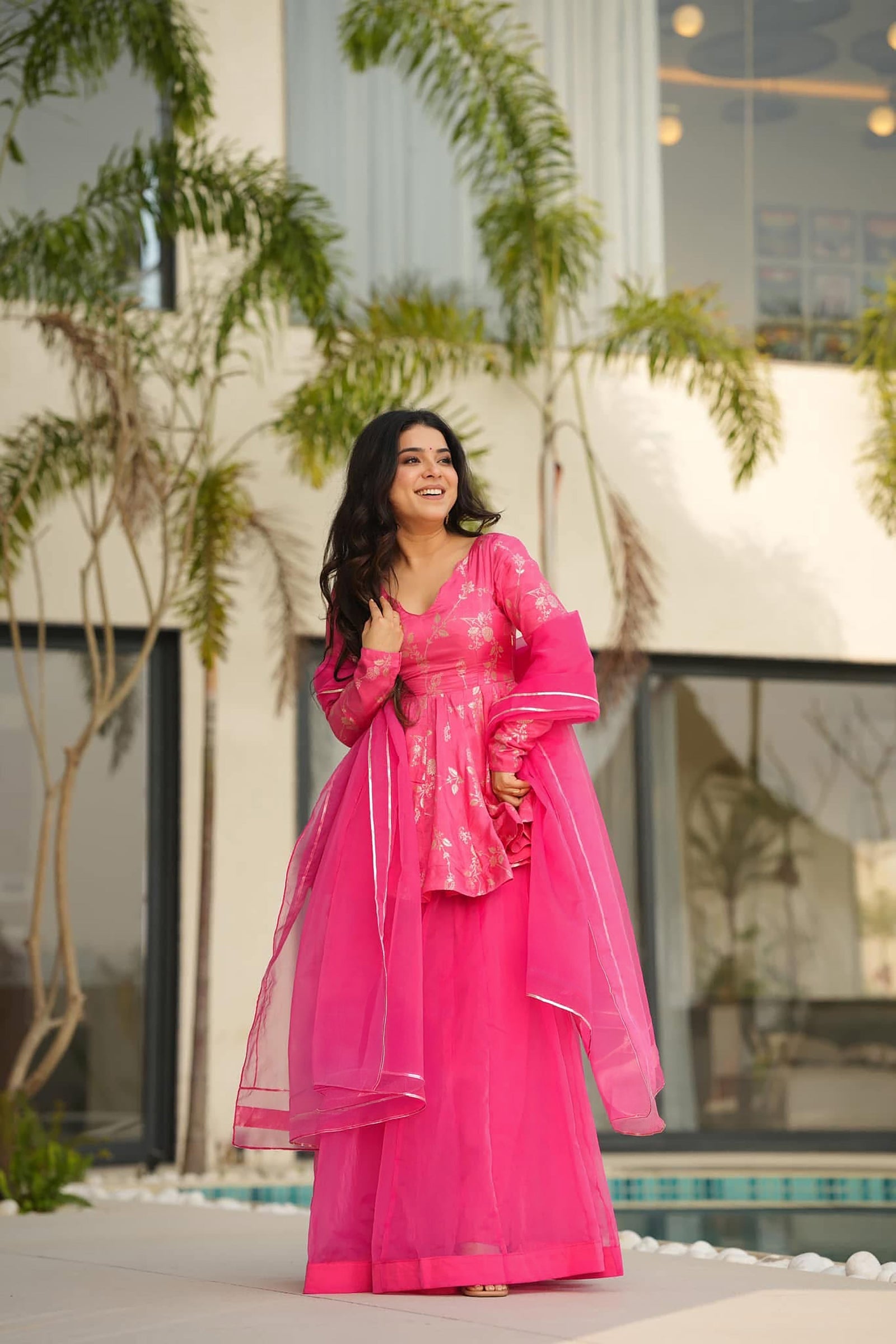 Silk Digital Print Sharara Suit with Organza Dupatta Clothsvilla