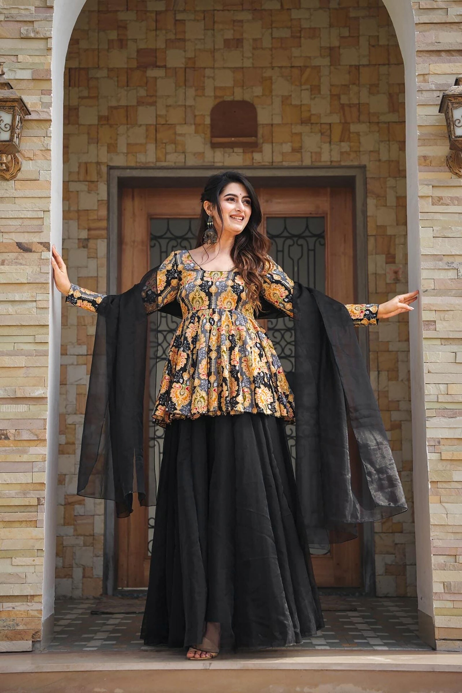 Silk Digital Print Sharara Suit with Organza Dupatta Clothsvilla