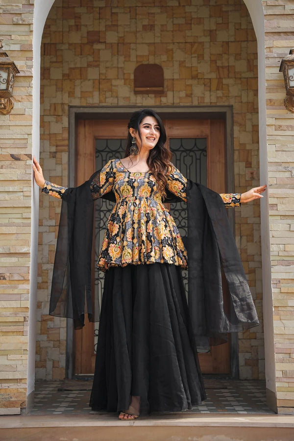 Silk Digital Print Sharara Suit with Organza Dupatta Clothsvilla