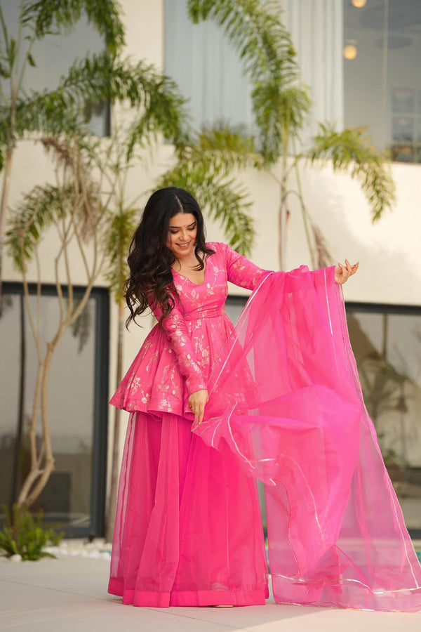 Silk Digital Print Sharara Suit with Organza Dupatta Clothsvilla