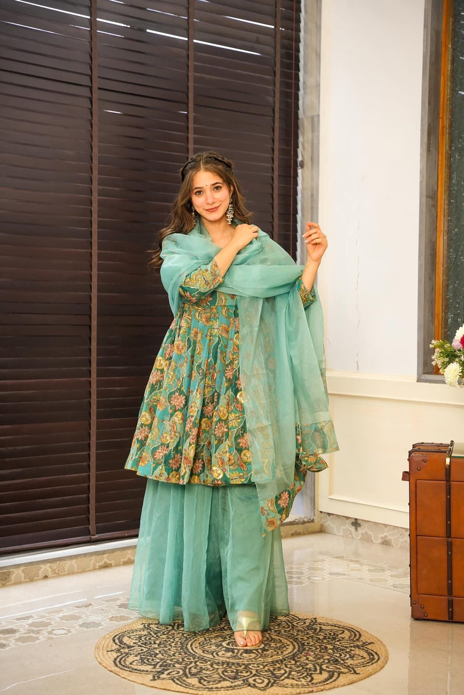 Silk Digital Print Sharara Suit with Organza Dupatta Clothsvilla