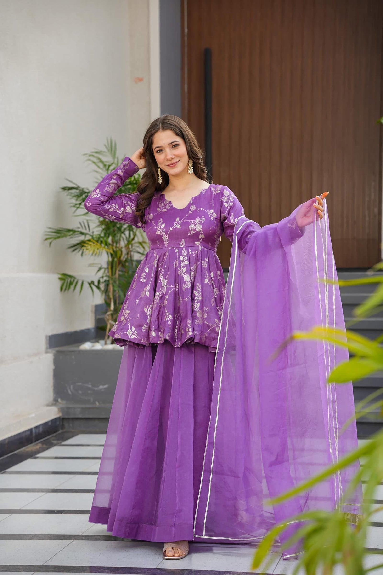 Silk Digital Print Sharara Suit with Organza Dupatta Clothsvilla