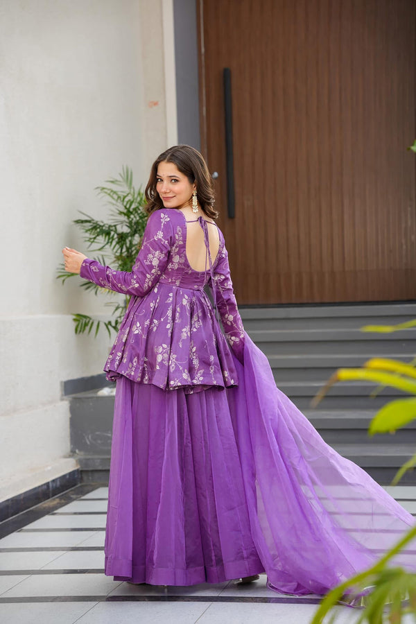 Silk Digital Print Sharara Suit with Organza Dupatta Clothsvilla