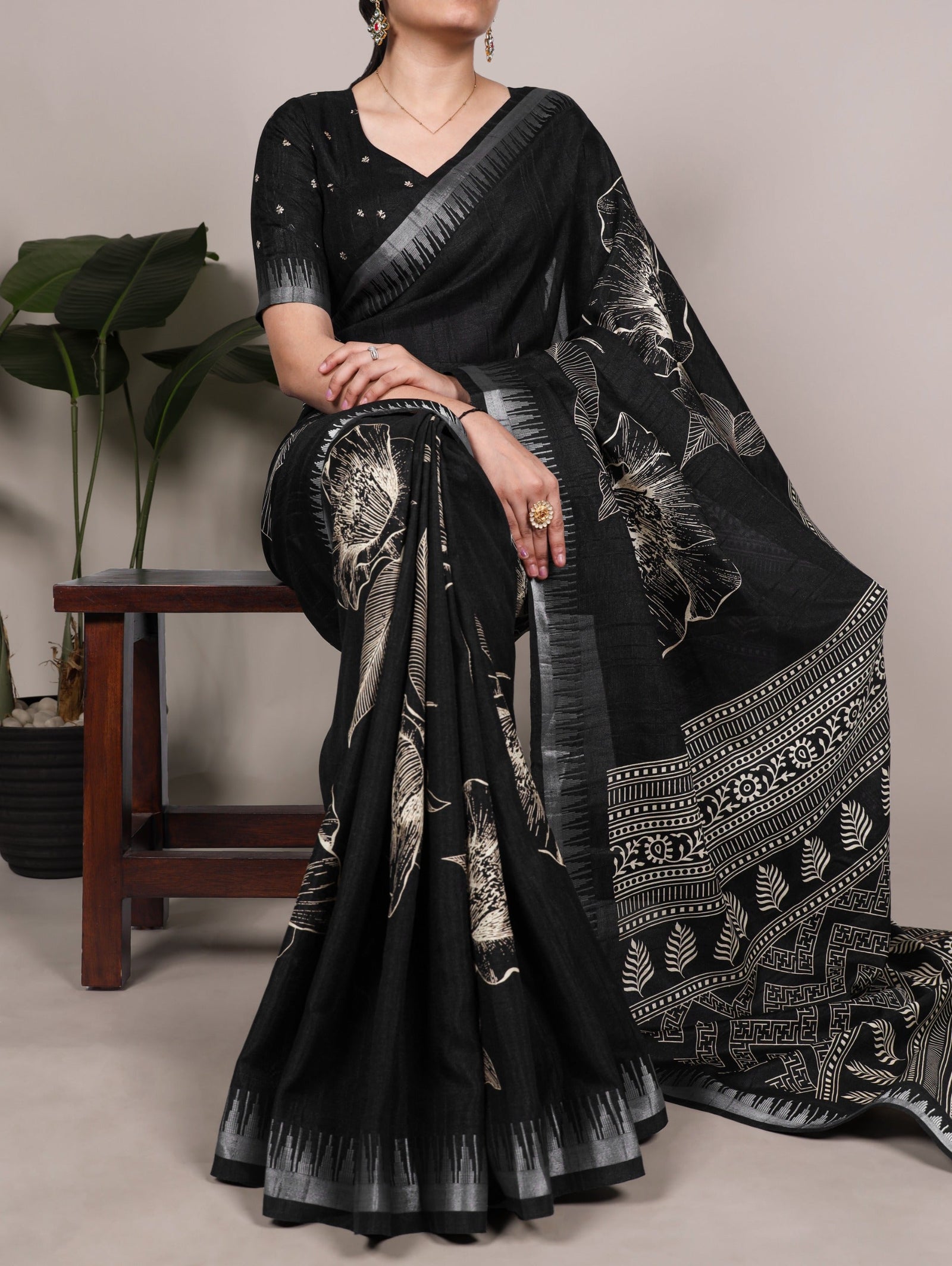 Silk Floral Printed Saree ClothsVilla