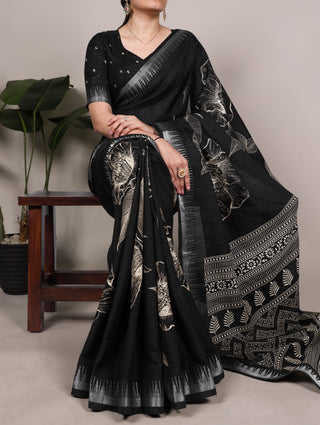 Silk Floral Printed Saree ClothsVilla