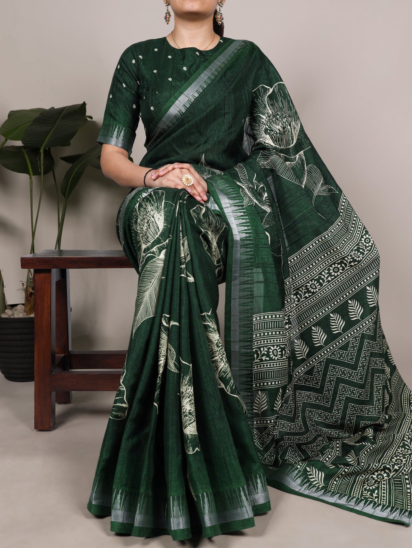 Silk Floral Printed Saree ClothsVilla