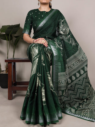 Silk Floral Printed Saree ClothsVilla