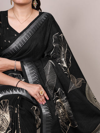 Silk Floral Printed Saree ClothsVilla