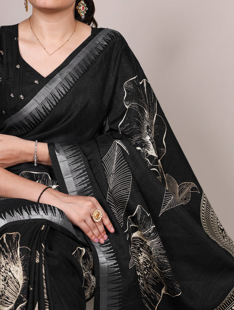 Silk Floral Printed Saree ClothsVilla
