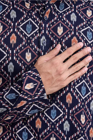 Exclusive Printed Navy Blue Kurta for Mens Wear Collection Clothsvilla