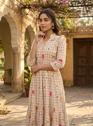 Silk Printed Kurti with Puff Sleeves ClothsVilla