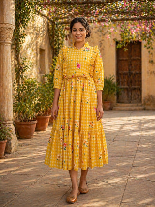 Silk Printed Kurti with Puff Sleeves ClothsVilla