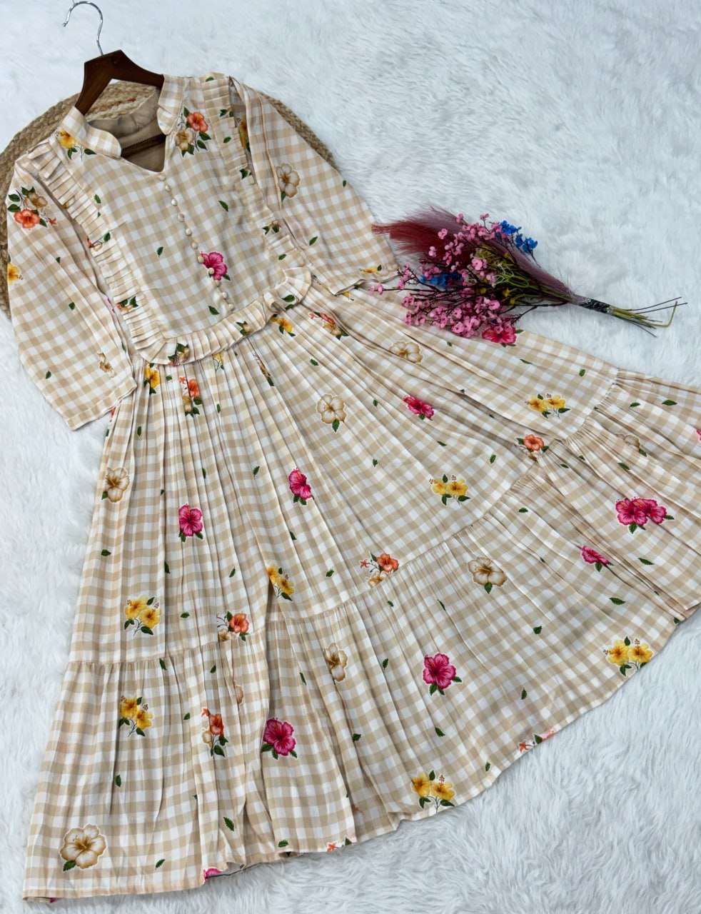 Silk Printed Kurti with Puff Sleeves ClothsVilla