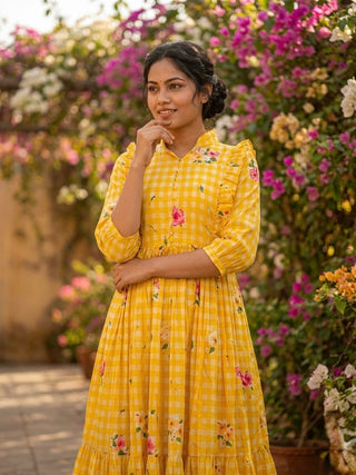 Silk Printed Kurti with Puff Sleeves ClothsVilla