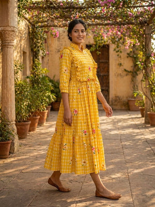 Silk Printed Kurti with Puff Sleeves ClothsVilla