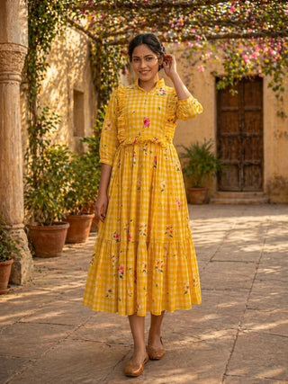 Silk Printed Kurti with Puff Sleeves ClothsVilla