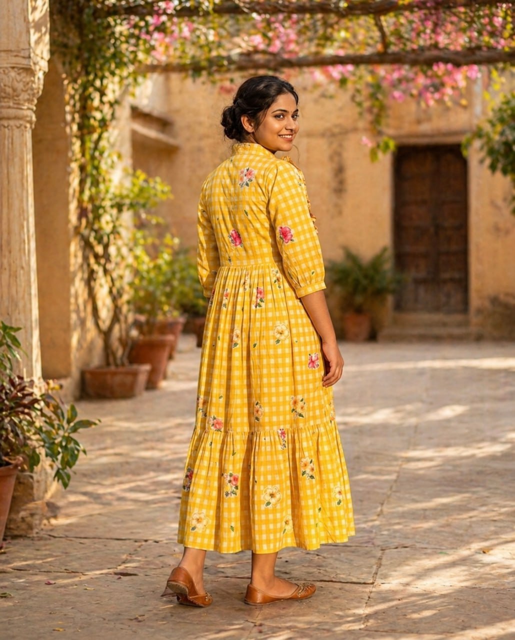 Silk Printed Kurti with Puff Sleeves ClothsVilla