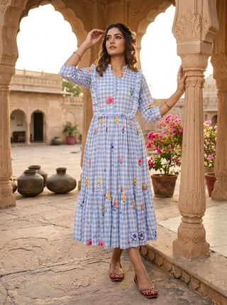 Silk Printed Kurti with Puff Sleeves ClothsVilla