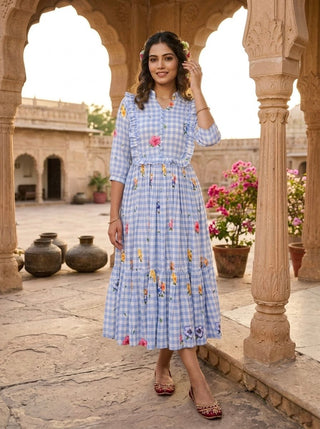 Silk Printed Kurti with Puff Sleeves ClothsVilla